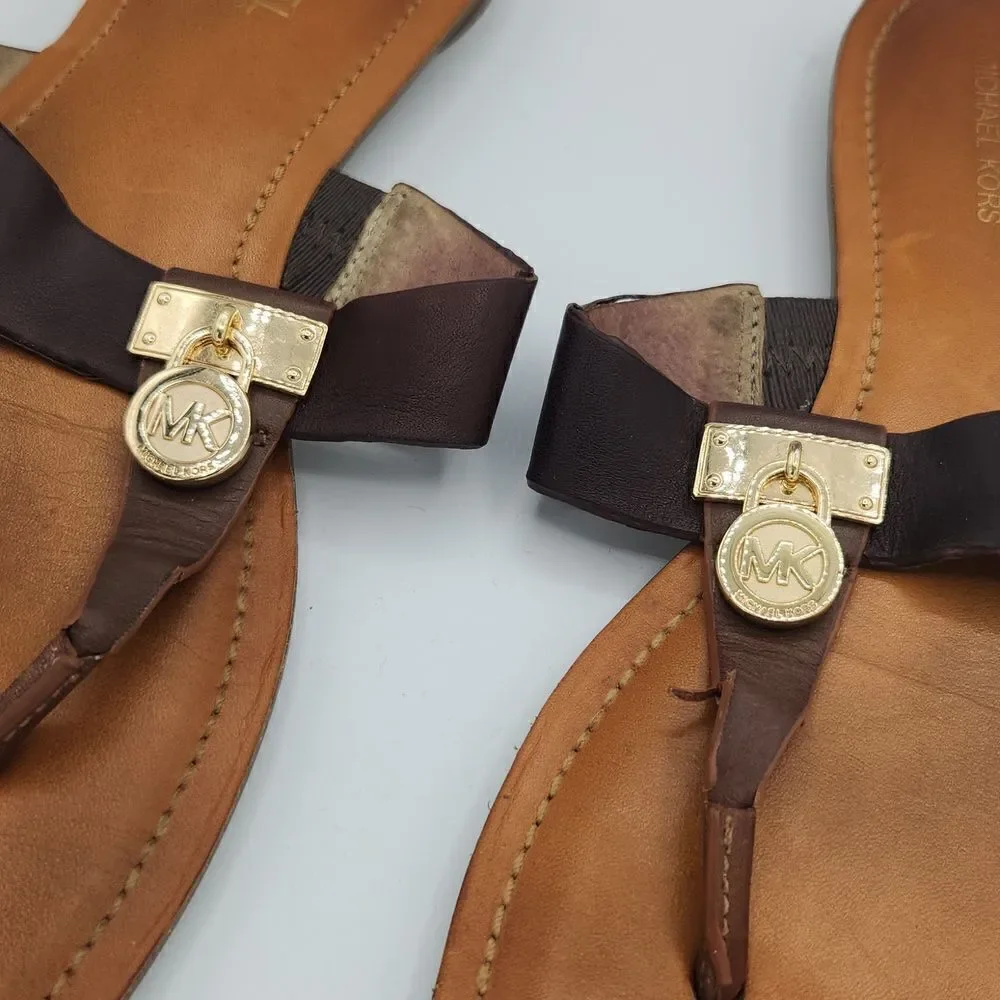 MICHAEL Michael Kors Hamilton Flat Slide Sandals - Walnut Java 9